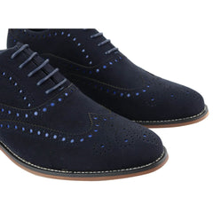 Mens Lace Real Suede Brogues Shoes Gatsby Classic 1920's Blue Brown Vintage-TruClothing