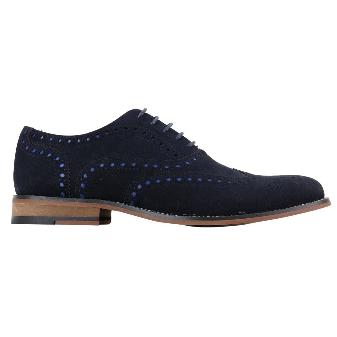 Mens Lace Real Suede Brogues Shoes Gatsby Classic 1920's Blue Brown Vintage-TruClothing