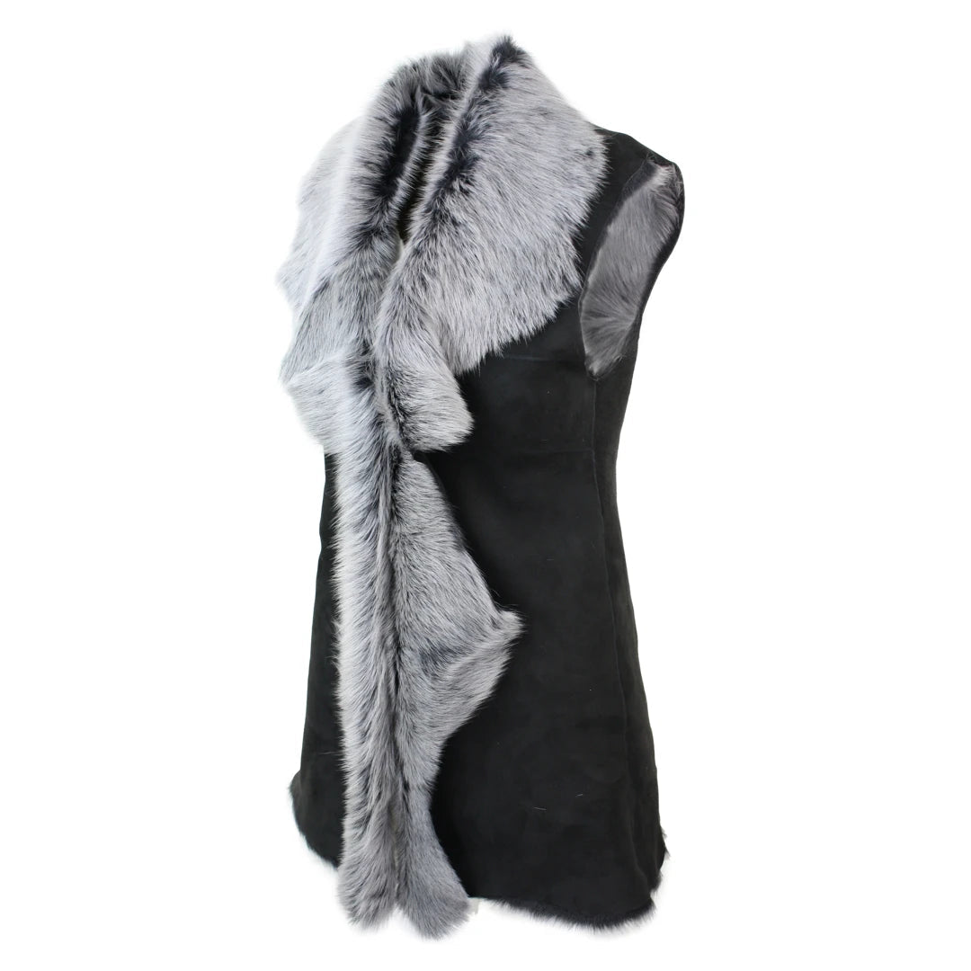 Womens Black with Grey Fur Toscana Sheepskin Gillet-TruClothing